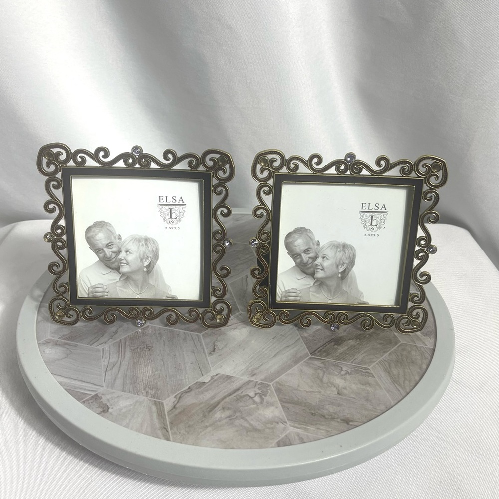 Set of 2 Elsa L 3.5” Square Purple Beaded Picture Frames 2010 Jo-Ann Stores